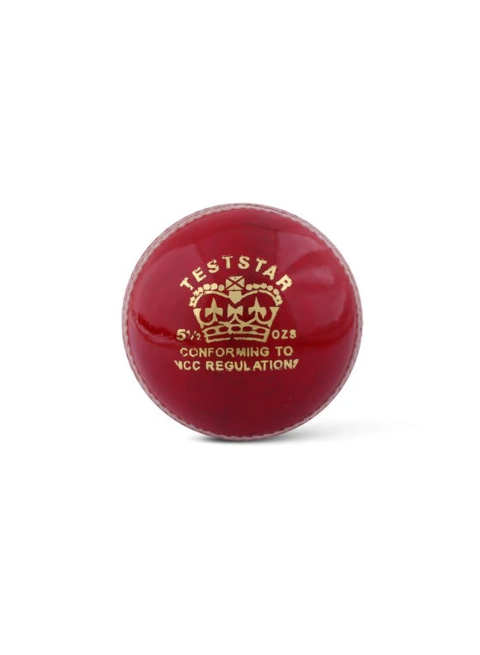 CA Test Star Red Cricket Leather Ball, 4 piece construction, Hand Stitched(80 Stitches) - Image 1