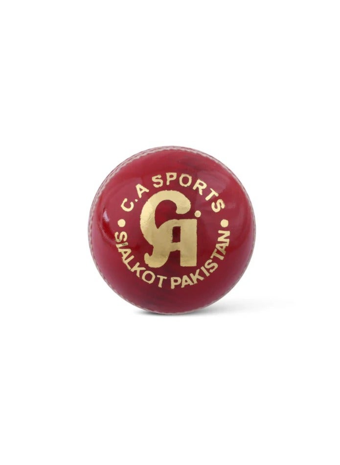 CA Test Star Red Cricket Leather Ball, 4 piece construction, Hand Stitched(80 Stitches) - Image 2