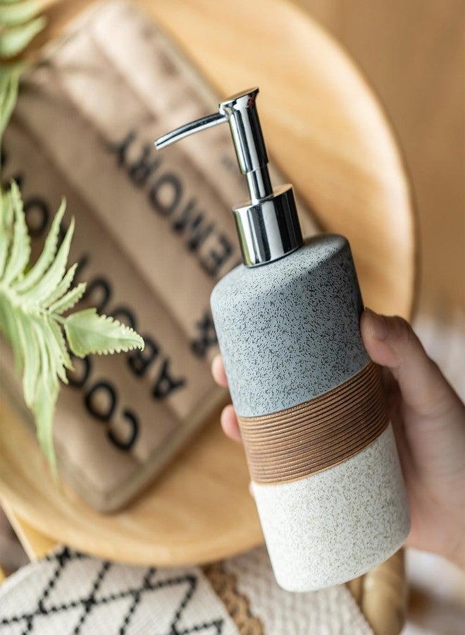Cormomu Ceramic Soap Dispenser Set for Hand Soap, Shampoo, Dish Soap, Conditioner, Bathroom & Kitchen Sink, Includes Silicone Funnel, 12 Oz, Non-Slip Design, Elegant Kitchen Decor, Gray - Image 3