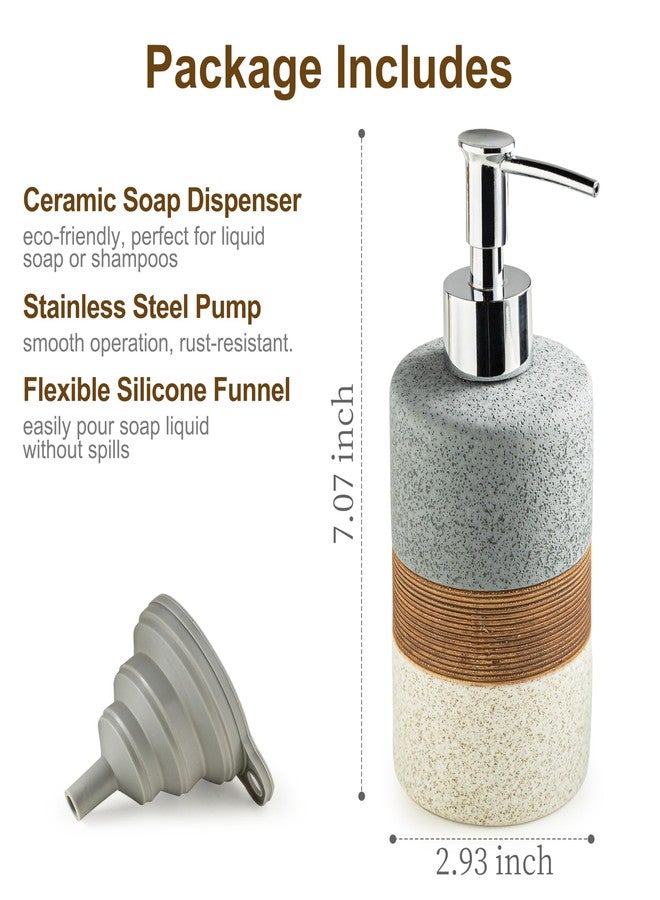 Cormomu Ceramic Soap Dispenser Set for Hand Soap, Shampoo, Dish Soap, Conditioner, Bathroom & Kitchen Sink, Includes Silicone Funnel, 12 Oz, Non-Slip Design, Elegant Kitchen Decor, Gray - Image 4