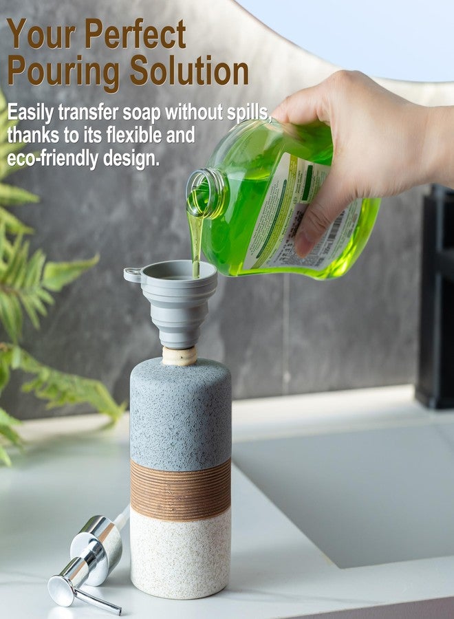 Cormomu Ceramic Soap Dispenser Set for Hand Soap, Shampoo, Dish Soap, Conditioner, Bathroom & Kitchen Sink, Includes Silicone Funnel, 12 Oz, Non-Slip Design, Elegant Kitchen Decor, Gray - Image 2