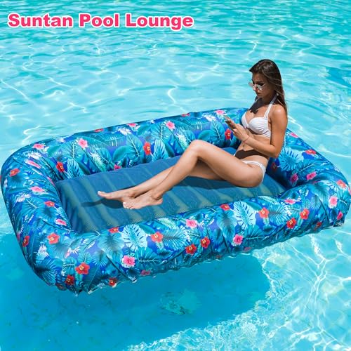 FindUWill Inflatable Pool Floats Adult 72 X 49 Extra Large Fabric Covered Pool Float Lounger for Adults Heavy Duty Pool Raft Floaties for Party Summer Water Beach Lake Blue - Image 5