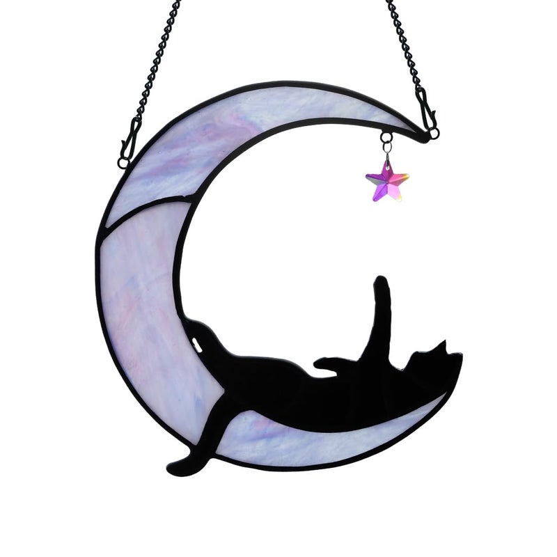 BOXCASA Black Cat Moon Suncatchers for Windows HangingFunny Stained Glass Cats GiftWitchy Gifts for WomenCats Themed Gifts for Women - Image 2