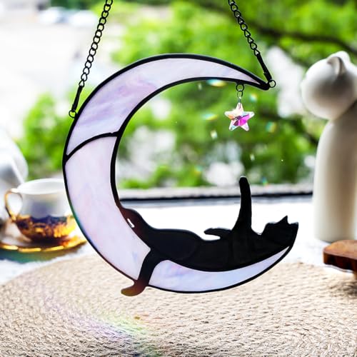 BOXCASA Black Cat Moon Suncatchers for Windows HangingFunny Stained Glass Cats GiftWitchy Gifts for WomenCats Themed Gifts for Women - Image 3