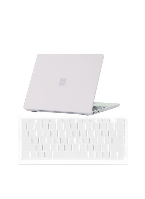 2 in 1 Hard Case for 12.4 inch Microsoft Surface Laptop Go 3/2/1( 2020/2022/2023 Release), Hard Shell Case with Keyboard Cover Skin--Frosted Transparent