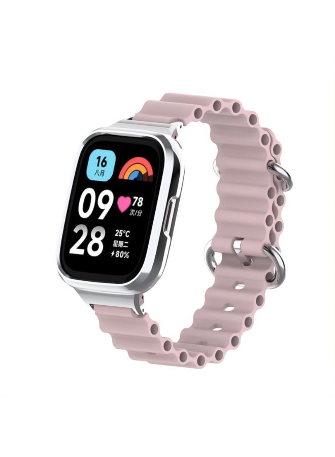cean Strap Compatible with Xiaomi Redmi 3 Lite/Redmi Watch 3 Active, Adjustable Silicone Strap with Metal Buckle, Band With Frame Metal Women Men Replacement Strap (Pink Sand) - Image 1