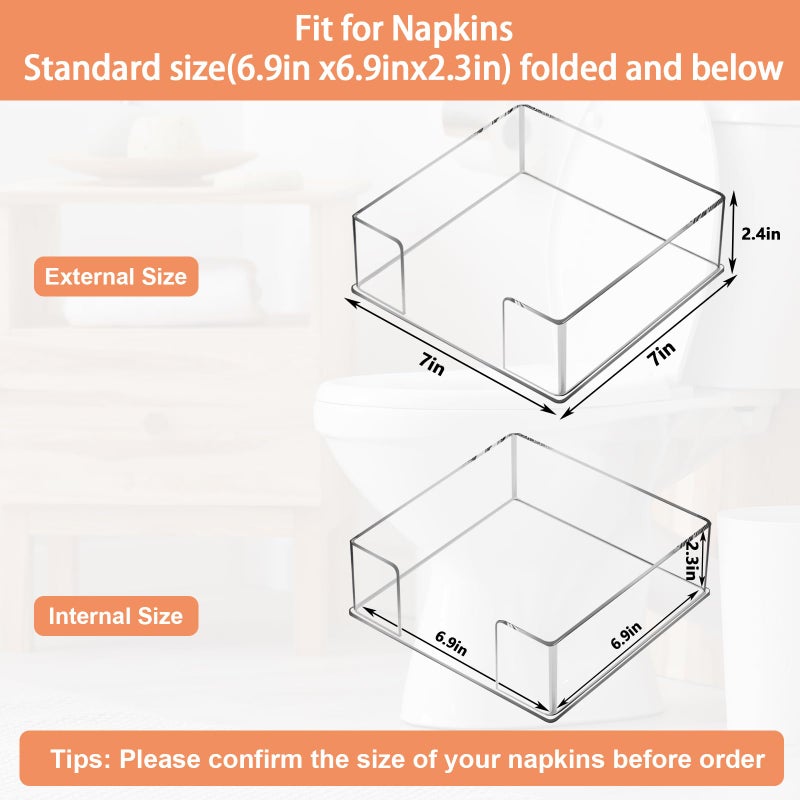 Simetufy Acrylic Napkin Holder, Square Napkins Holder for Cocktail Table and Kitchen, Table Top Napkin Dispenser, Napkin Tray for for Bathroom, Kitchen and Dining, Parties, Weddings, Events (7x7'') - Image 2