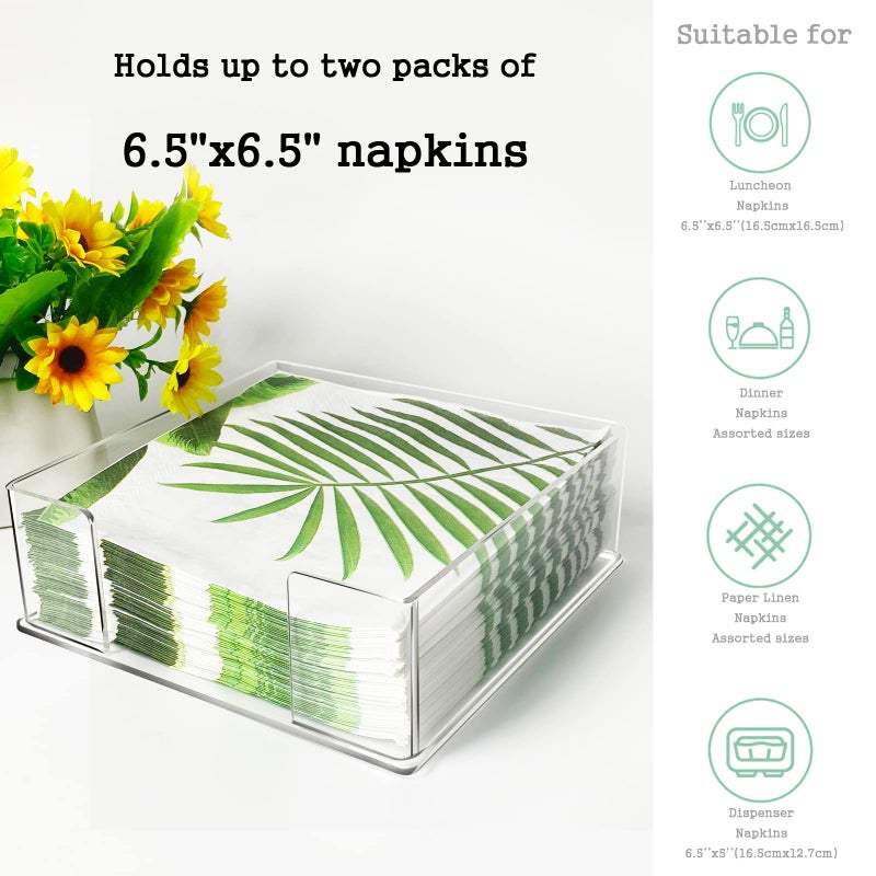 Simetufy Acrylic Napkin Holder, Square Napkins Holder for Cocktail Table and Kitchen, Table Top Napkin Dispenser, Napkin Tray for for Bathroom, Kitchen and Dining, Parties, Weddings, Events (7x7'') - Image 4