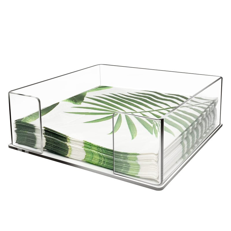 Simetufy Acrylic Napkin Holder, Square Napkins Holder for Cocktail Table and Kitchen, Table Top Napkin Dispenser, Napkin Tray for for Bathroom, Kitchen and Dining, Parties, Weddings, Events (7x7'') - Image 1