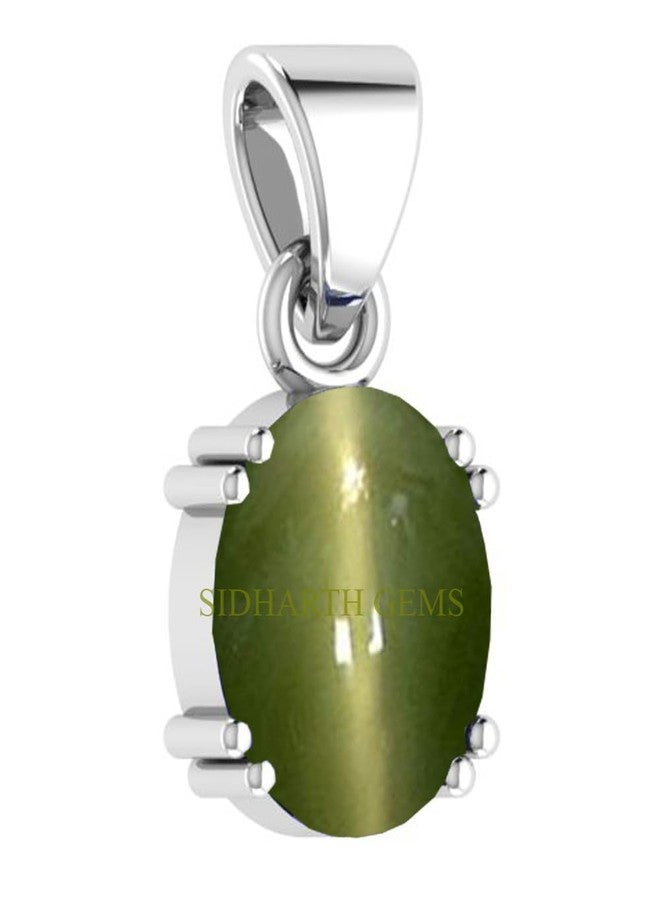 SIDHARTH GEMS 7.00 Ratti 6.75 Carat A+ Quality Silver Plated Natural Cat Eyes Lehsunia Ketu Pendant For Women's and Men's - Image 2