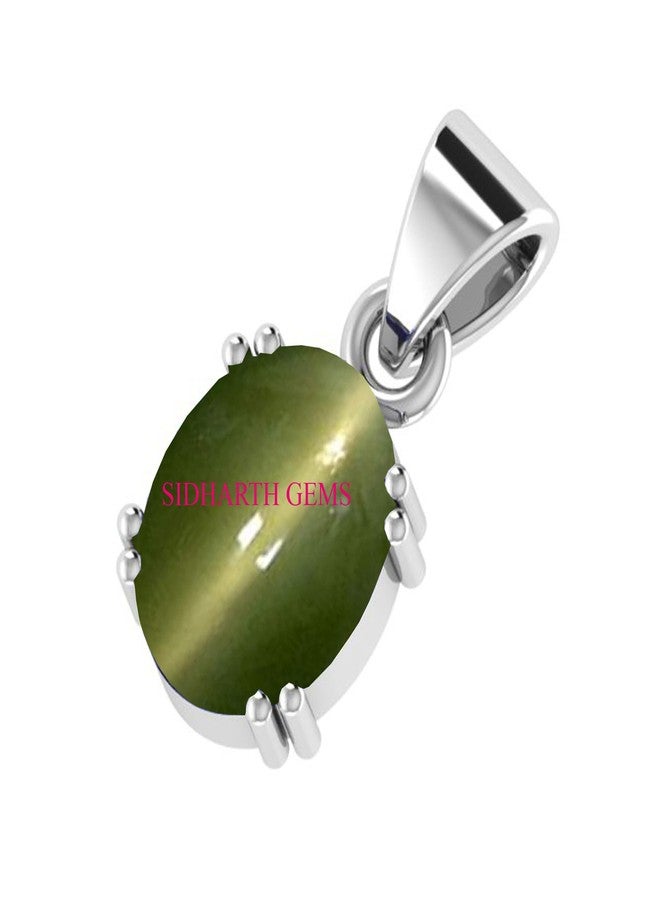 SIDHARTH GEMS 7.00 Ratti 6.75 Carat A+ Quality Silver Plated Natural Cat Eyes Lehsunia Ketu Pendant For Women's and Men's - Image 3
