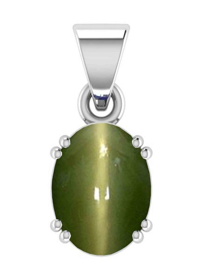 SIDHARTH GEMS 7.00 Ratti 6.75 Carat A+ Quality Silver Plated Natural Cat Eyes Lehsunia Ketu Pendant For Women's and Men's - Image 1
