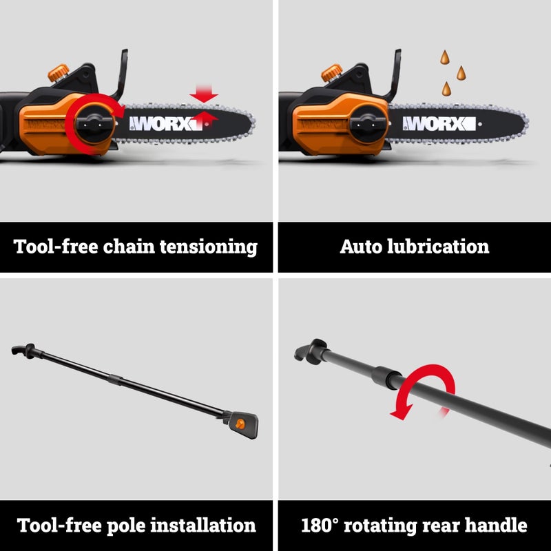 WORX Pole Saw, 8 Amp 10" Electric Pole Saw, Up to 10 ft., 28 ft/s chain speed - Image 3