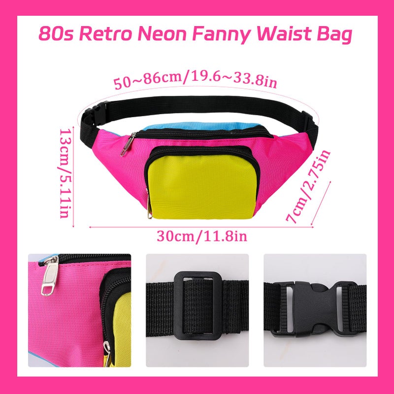 ZhouBoat 5Pcs 80s Accessories for Women, Neon Costume Set with 80s Fanny Pack Hairband Fishnet Gloves Earrings Socks for Halloween Themed Party - Image 3