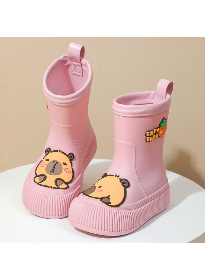 Kapibala Kidsren's Rain Boots Cute Cartoon Kapibala Water Shoes Outdoor Waterproof Men's And Women's Four-season Fleece-lined Cotton Cover
