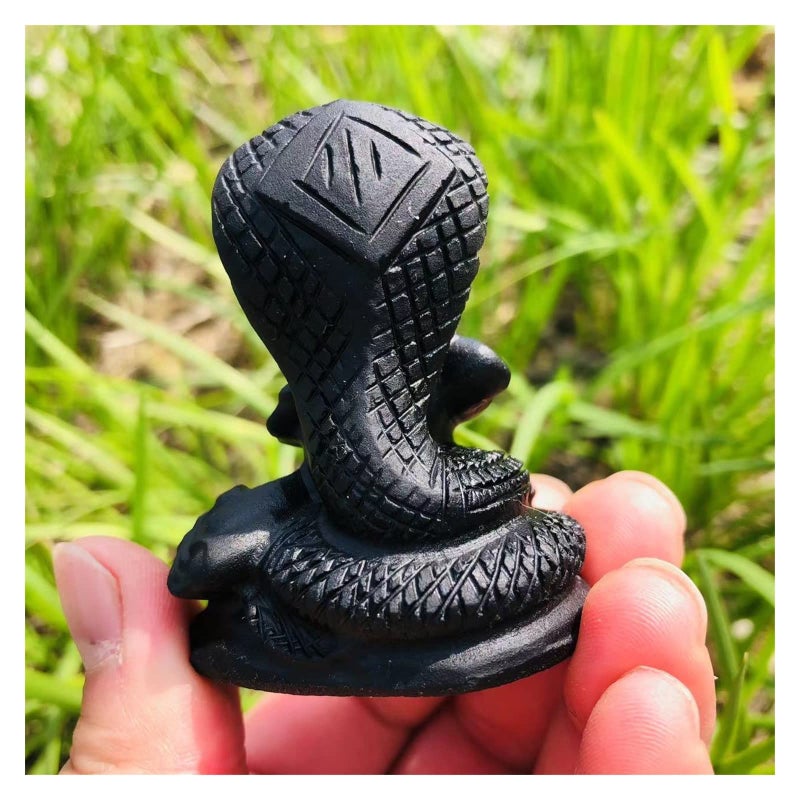 تمثال كريستال أفعى الكوبرا من حجر السبج الأسود المنحوت يدويًا 60-70 مم ديكور المنزل - Image 4