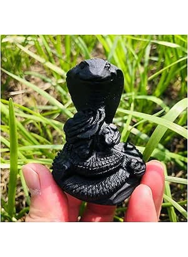 تمثال كريستال أفعى الكوبرا من حجر السبج الأسود المنحوت يدويًا 60-70 مم ديكور المنزل - Image 1