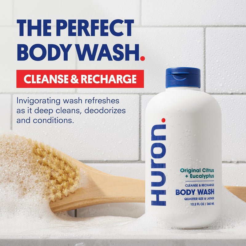 Huron Body Wash Scent Duo - Citrus + Eucalyptus & Sandalwood + Black Pepper Scents - Menâ€™s Body Wash - Made With Coconut Oil, Vitamin E & Witch Hazel - Vegan, Cruelty-Free - 2 Pack, 12.2 fl oz - Image 2