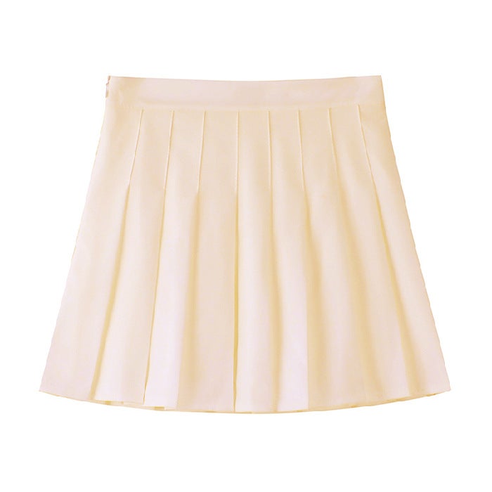 [lengthened safety pants zipper buttons] JK uniform skirt pleated skirt skirt spring summer skirt autumn and winter Milk apricot color