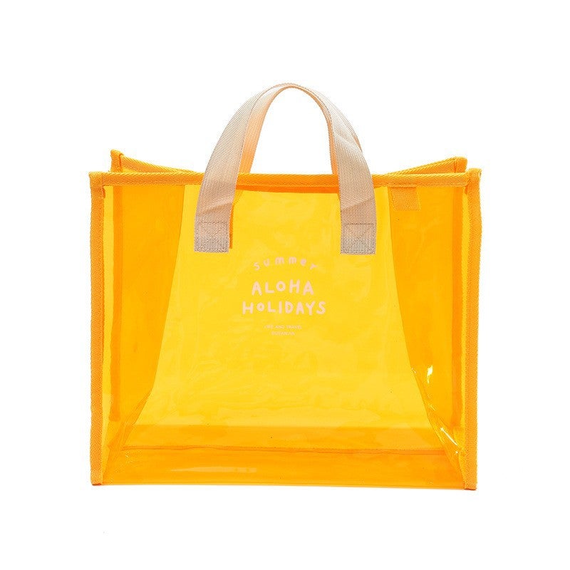 Cotton said PVC hand carrying swimming bag portable clothing storage bag fashion transparent PVC beach bag travel tote bag Marigold