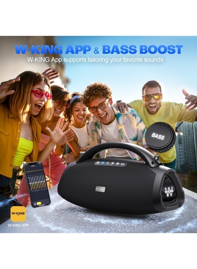 W-KING 300W Peak Loudest Boom Box with Two Microphones, 7.5" Subwoofer/2.1Ch/IPX7 Waterproof, 200W RMS Party Large Bluetooth Speaker Wireless with 2 Woofers/DSP/BT5.4/APP/Fast Charge/OTG/AUX/Guitar-in, Massive Bass for Outdoors - Image 4