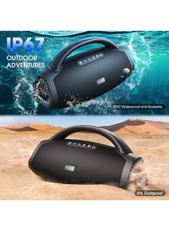 W-KING 300W Peak Loudest Boom Box with Two Microphones, 7.5" Subwoofer/2.1Ch/IPX7 Waterproof, 200W RMS Party Large Bluetooth Speaker Wireless with 2 Woofers/DSP/BT5.4/APP/Fast Charge/OTG/AUX/Guitar-in, Massive Bass for Outdoors - Image 5