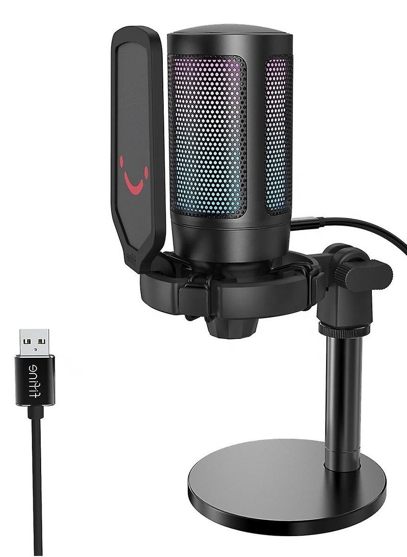 فيفين ميكروفون USB للألعاب من فيفن لجهاز الكمبيوتر PS5، ميكروفون مكثف FIFINE مع كتم صوت سريع، مؤشر RGB، حامل، مرشح بوب، حامل للصدمات، التحكم في بث مقاطع فيديو ديسكورد تويتش بودكاست- A6  - Image 1