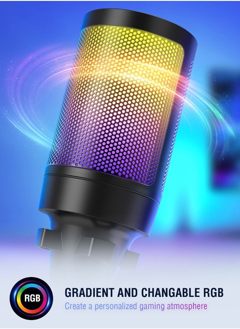 FIFINE - FIFINE Gaming USB Microphone for PC PS5, FIFINE Condenser Mic with Quick Mute, RGB Indicator, Stand, Pop Filter, Shock Mount, Gain Control for Streaming Discord Twitch Podcasts Videos- AmpliGame - A6 - Image 1