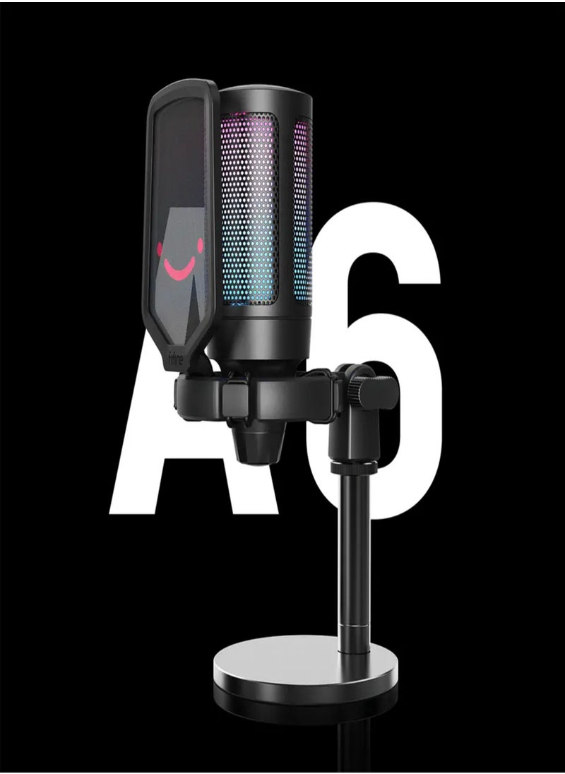 FIFINE - FIFINE Gaming USB Microphone for PC PS5, FIFINE Condenser Mic with Quick Mute, RGB Indicator, Stand, Pop Filter, Shock Mount, Gain Control for Streaming Discord Twitch Podcasts Videos- AmpliGame - A6 - Image 1