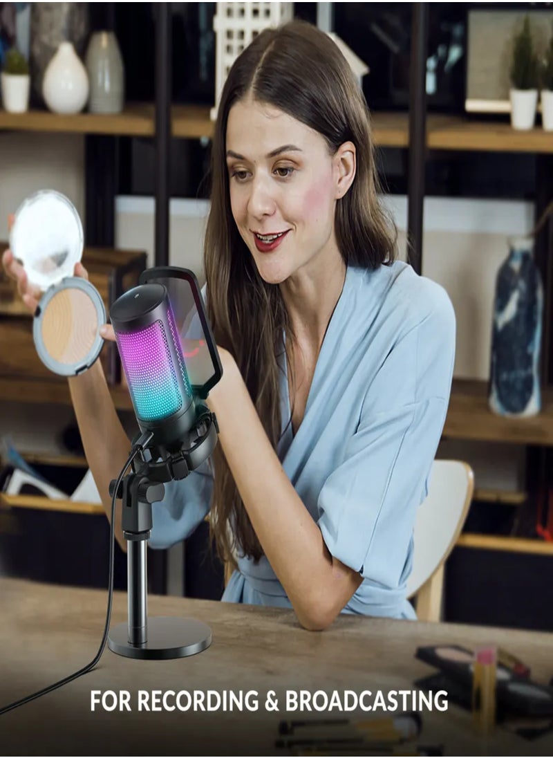 FIFINE - FIFINE Gaming USB Microphone for PC PS5, FIFINE Condenser Mic with Quick Mute, RGB Indicator, Stand, Pop Filter, Shock Mount, Gain Control for Streaming Discord Twitch Podcasts Videos- AmpliGame - A6 - Image 1