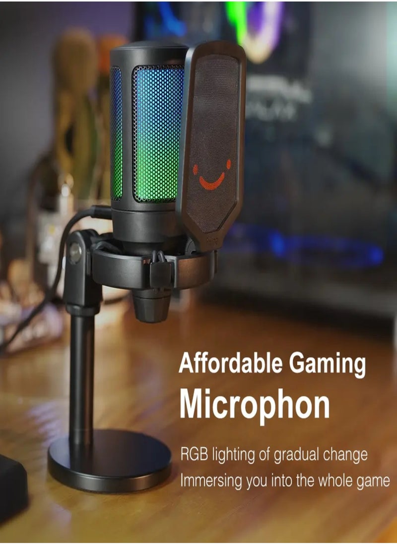 فيفين ميكروفون USB للألعاب من فيفن لجهاز الكمبيوتر PS5، ميكروفون مكثف FIFINE مع كتم صوت سريع، مؤشر RGB، حامل، مرشح بوب، حامل للصدمات، التحكم في بث مقاطع فيديو ديسكورد تويتش بودكاست- A6  - Image 2