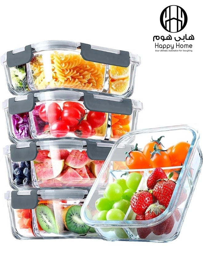 Happy Home 1 Pack 3-Compartment Glass Meal Prep Containers 1040ml Airtight Glass Lunch Containers, Glass Food Storage Containers with Lids, Suitable for Microwave, Oven, Freezer and Dishwasher - Image 1