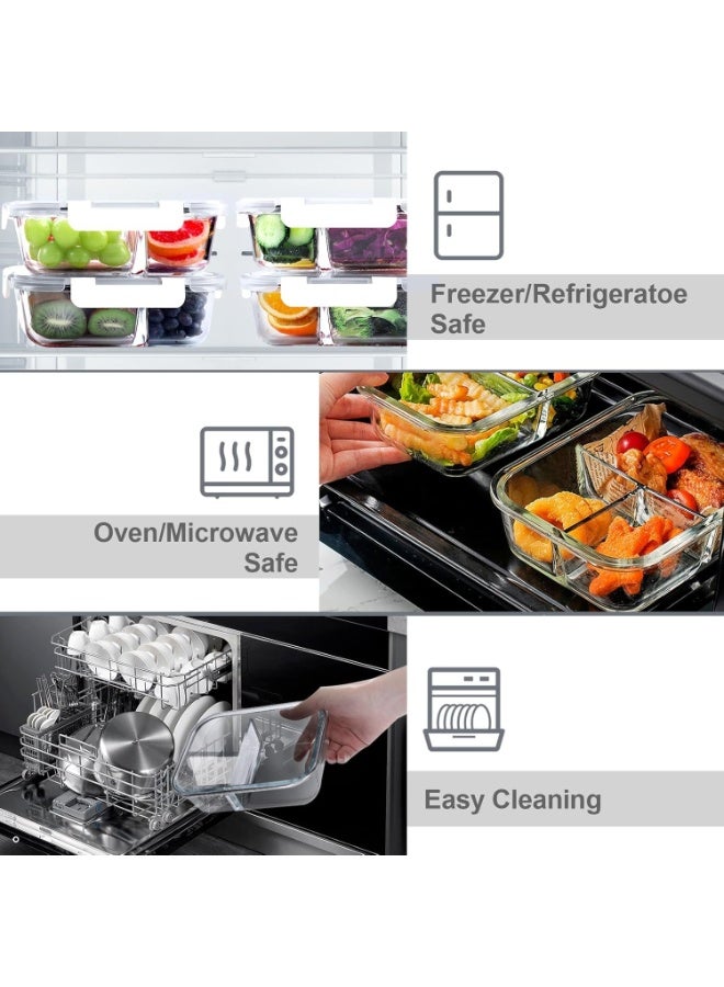 Happy Home 1 Pack 3-Compartment Glass Meal Prep Containers 1040ml Airtight Glass Lunch Containers, Glass Food Storage Containers with Lids, Suitable for Microwave, Oven, Freezer and Dishwasher - Image 5