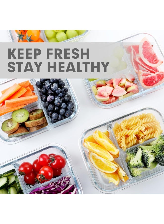 Happy Home 1 Pack 3-Compartment Glass Meal Prep Containers 1040ml Airtight Glass Lunch Containers, Glass Food Storage Containers with Lids, Suitable for Microwave, Oven, Freezer and Dishwasher - Image 3