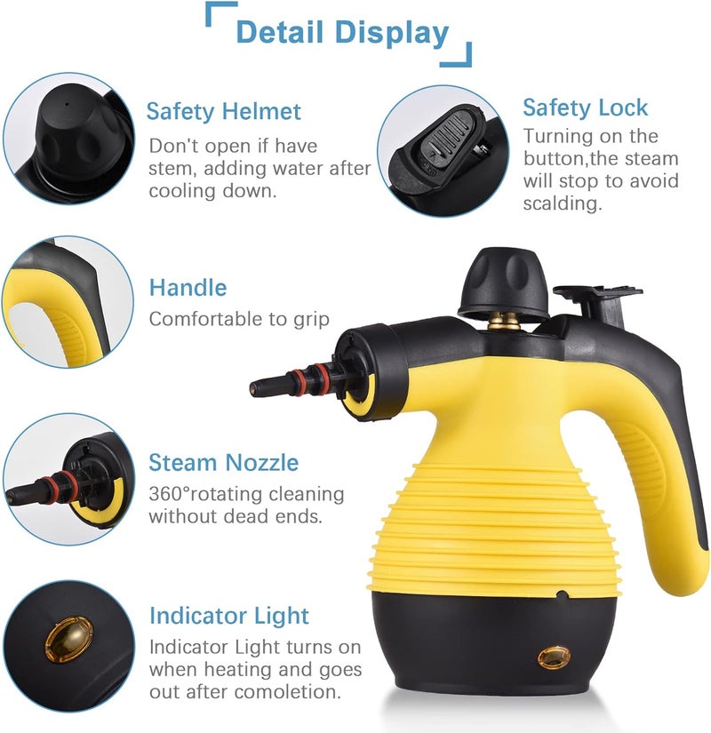 Eacam Portable Handheld Steam Cleaner 1050W Multifunctional High Temperature Pressurized Steam Cleaning Machine with 9PCS Accessory for Kitchen Sofa Bathroom Car Window - Image 3