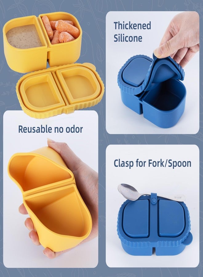 MACTANO 2 Sets Silicone Snack Container, Double Compartment Reusable Snack Box with Lids for Sauce - Image 2