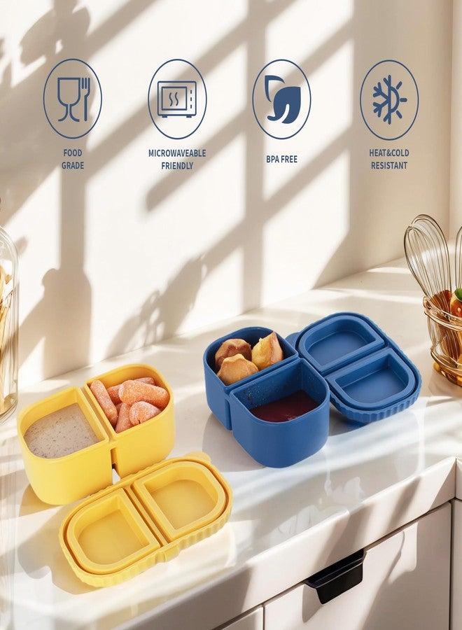 MACTANO 2 Sets Silicone Snack Container, Double Compartment Reusable Snack Box with Lids for Sauce - Image 4
