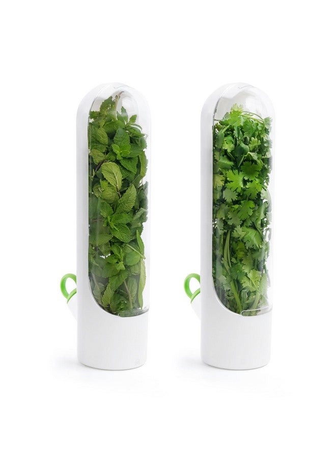 ABOUT SPACE 2 Pcs Herb Saver Pod, Fresh Herb Keeper for Refrigerator, Mint Basil Coriander Container for Fridge Transparent Storage Pods, Container Saver for Refrigerator (B6xH25 cm) Plastic - Image 1