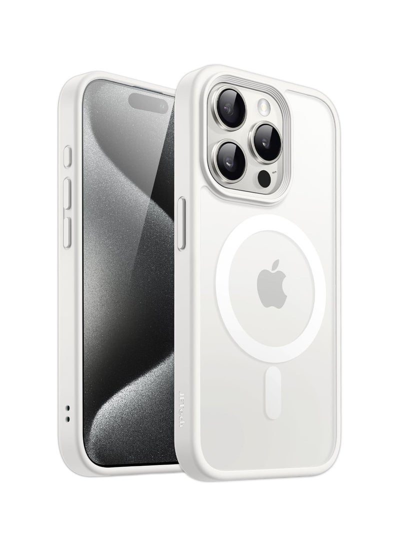 أكاليكس جراب مغناطيسي غير لامع لهاتف iPhone 15 Pro Max، حماية عالية الجودة من السقوط مع شريط مقاوم للصدمات، جراب خلفي شفاف غير لامع للهاتف (أبيض) - Image 1