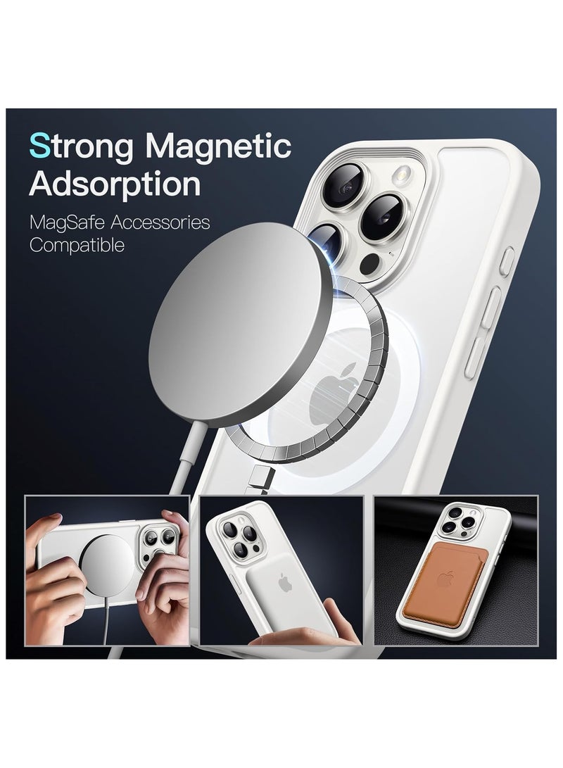 أكاليكس جراب مغناطيسي غير لامع لهاتف iPhone 15 Pro Max، حماية عالية الجودة من السقوط مع شريط مقاوم للصدمات، جراب خلفي شفاف غير لامع للهاتف (أبيض) - Image 4