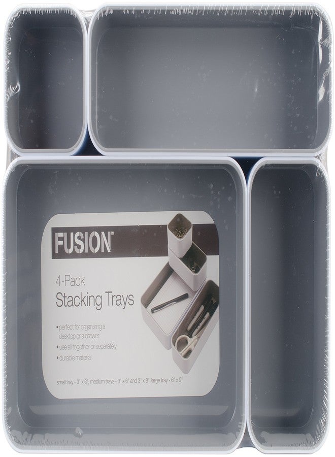 Fusion Advantus Stacking Bins, 4 Compartments, Plastic, 12.1 x 9.1 x 2.2, White/Gray, 4 Pieces - Image 1