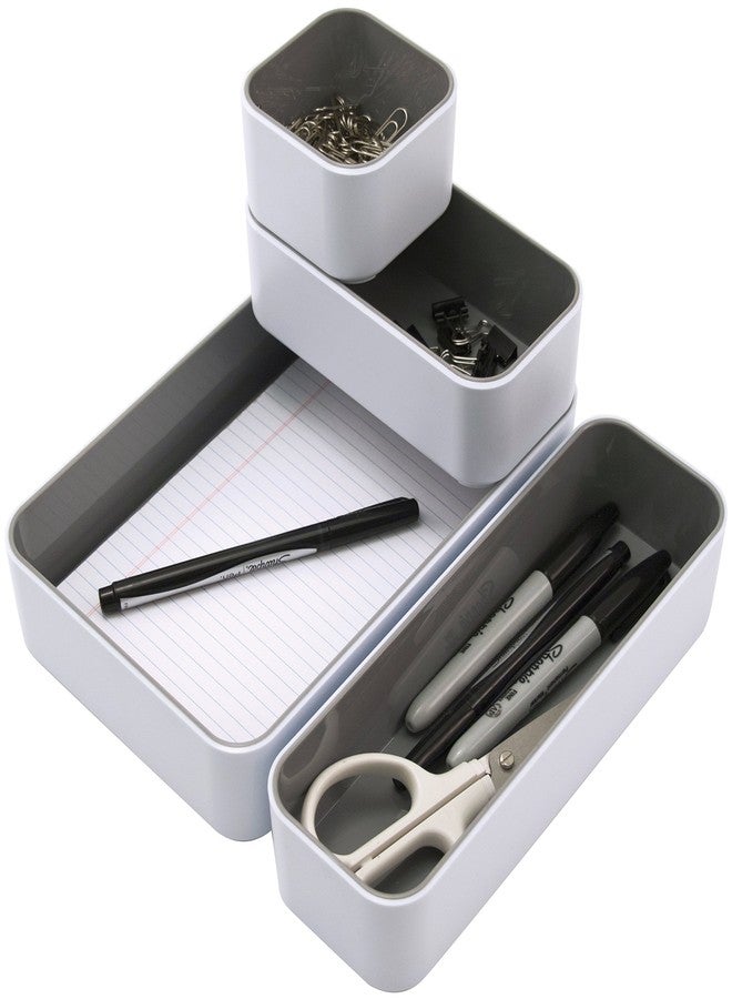 Fusion Advantus Stacking Bins, 4 Compartments, Plastic, 12.1 x 9.1 x 2.2, White/Gray, 4 Pieces - Image 5