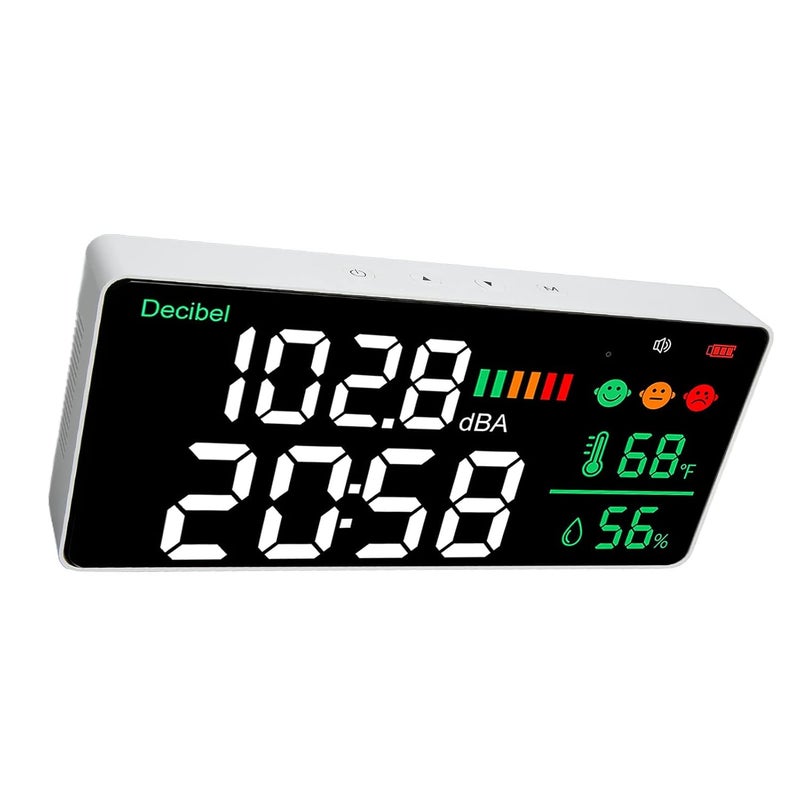 Digital Sound Level Meter 30 130dB LED Display Noise Temperature Humidity Time Wall Mount - Image 3