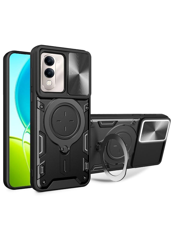 ثلاثة نمور for vivo Y29s 5G Case, غطاء عدسة الكاميرا الشريحة, حامل الحلقة المغناطيسية كيكستاند حالة الهاتف الوقائي لـ vivo Y29s 5G, أسود - Image 1