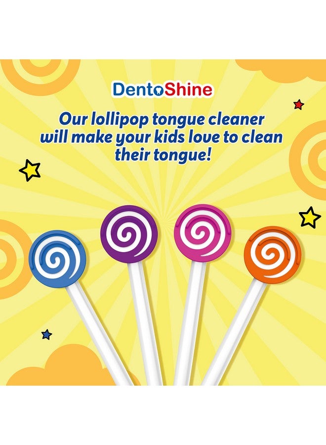 DentoShine Lollipop Tongue Cleaner for Kids (Pink, Blue, Orange & Purple, Pack of 4) - Image 2