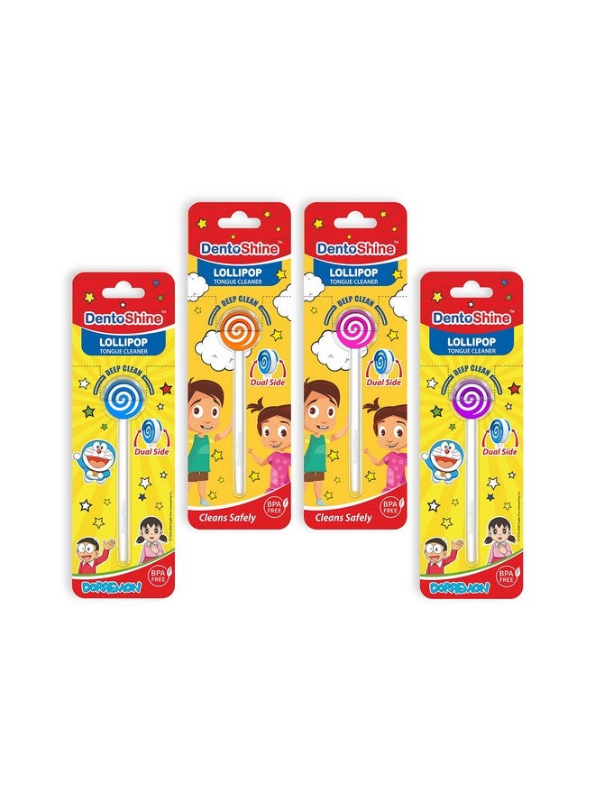 DentoShine Lollipop Tongue Cleaner for Kids (Pink, Blue, Orange & Purple, Pack of 4) - Image 1