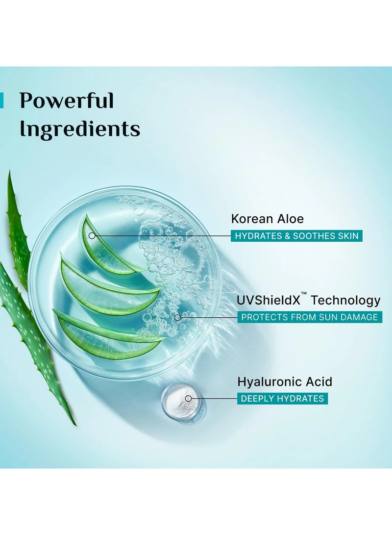PILGRIM Pilgrim Korean Aloe Cooling Fluid Sunscreen SPF 50+ PA++++ with Hyaluronic Acid | No White Cast | Prevents Tanning | Lightweight & Water-Resistant | For All Skin Types | For Women and Men | 50ml - Image 5