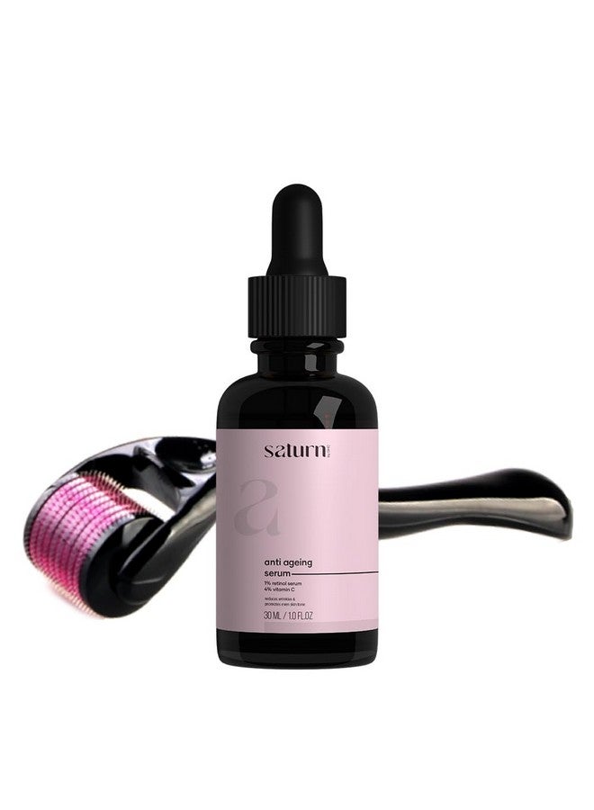 Saturn by GHC Anti-Aging Skincare Bundle: 1% Retinol Face Serum (30ml) and 0.5mm Derma Roller - Night Serum with Vitamin C, Niacinamide | Hyaluronic Acid for Fine Line Reduction and Radiant Skin - Image 1