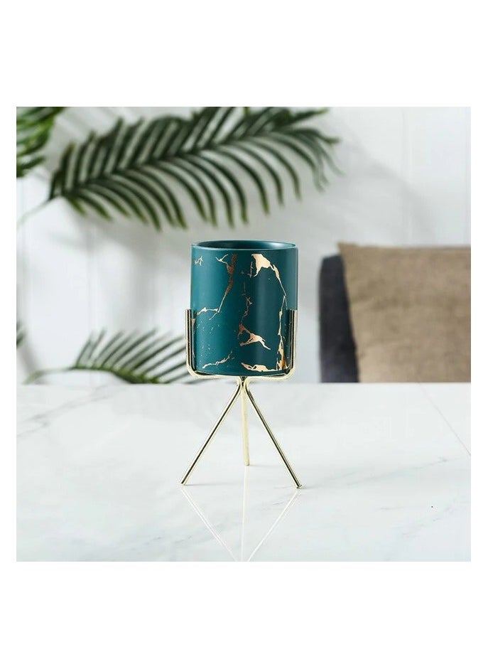 Decorhills Ceramic Flower Pot Planter & Vase Marble with Gold Stand Modern Elegant Minimalist, Home, Living Room, and Office Décor – Decorative Centerpiece  - Image 5