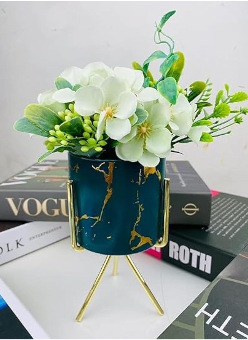 Decorhills Ceramic Flower Pot Planter & Vase Marble with Gold Stand Modern Elegant Minimalist, Home, Living Room, and Office Décor – Decorative Centerpiece  - Image 2